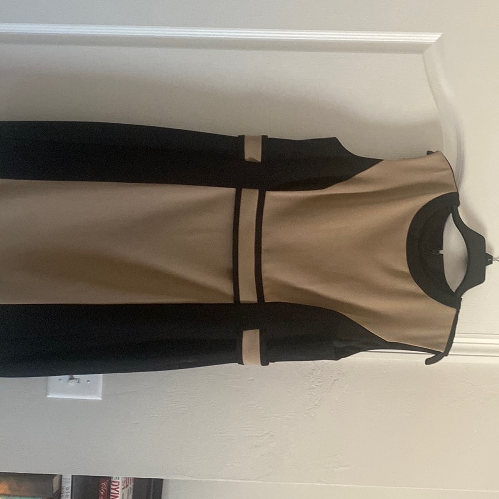 Size 18 sleeveless Black and Tan sleeveless midi dress